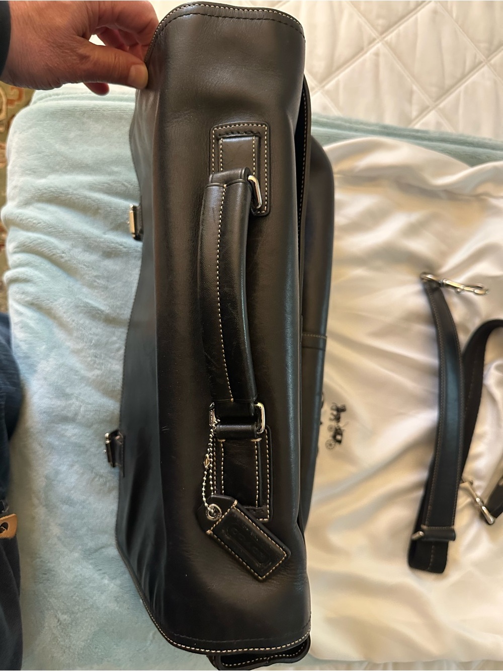 Coach Black Leather Messenger with Silver Buckle Accents - Picture 6 of 8